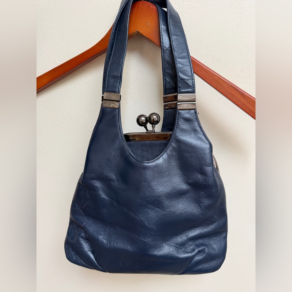 Vintage Ruth Saltz Elegant Navy Leather Women's Bag
